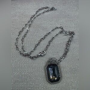 silver fashion Smokey crystal w/rhinestones pendant on 18” heart chain necklace